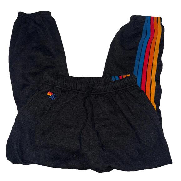 Aviator Nation Pants - Aviator Nation Sweatpants Womens Small Black Rainbow 5-Stripe Fleece Jogger